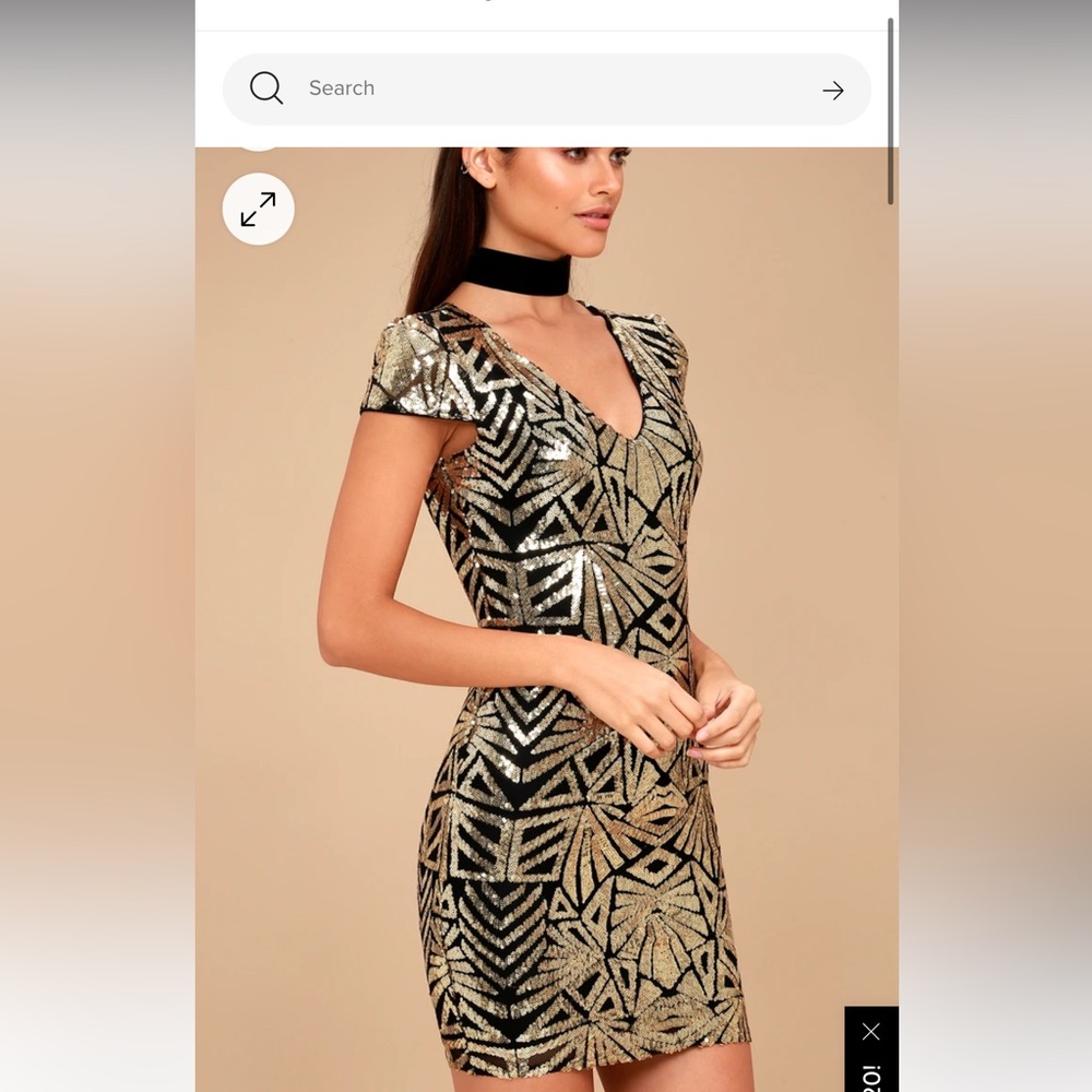 Elegant Affair Black and Gold Sequin Print Bodycon Dress lulus